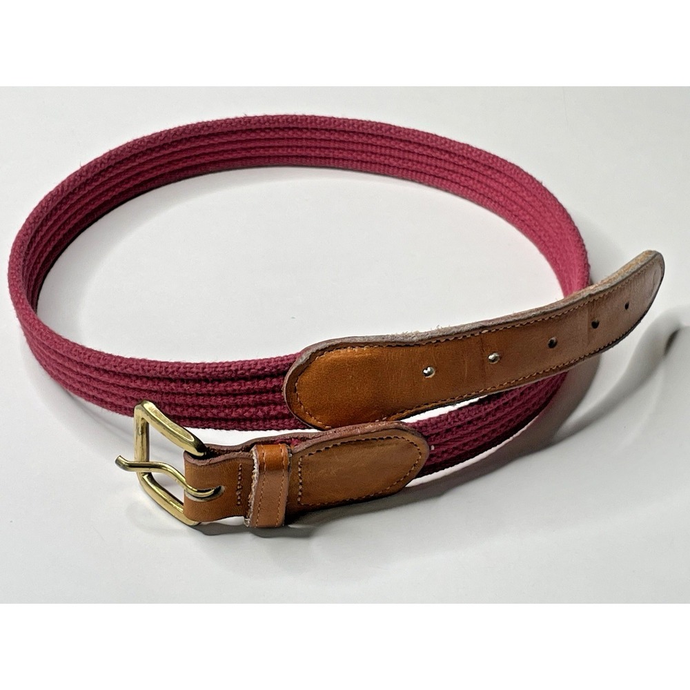 Polo Ralph Lauren Leather Trim Red Braided Belt Size 28 Solid Brass Buckle